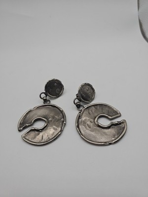Pewter Artisan Made Drop Earrings, Clip On, Studio Jewelry