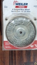 Weiler 4" Crimped Wire Wheel Brush Narrow Face 1/2-3/8" Arbor Steel 36402