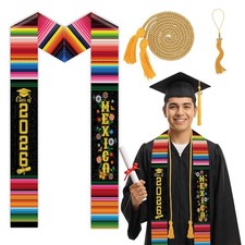 Class Of 2026 Mexican Graduation Stole Mexico Floral Serape Sash Gold Tassel