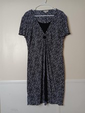 Dressbarn Dress Womens 14 Black Geometric Wrap Midi Flutter Sleeve Pleated