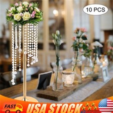 10Pcs 27.5 inch Tall Crystal Flower Vase For Wedding Centerpieces Gold Vases