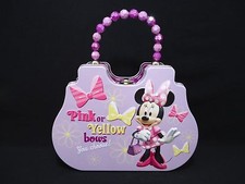 1 Disney Minnie Metal Purse With Buckle & Bead Handle Hand Bag Purple