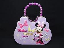 1 Disney Minnie Metal Purse With Buckle & Bead Handle Hand Bag Purple