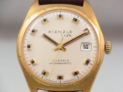 Kienzle Life 17Jewels Men's Watch Approx. 35 MM Steel Gold Plated Date Vintage - Picture 2 of 6