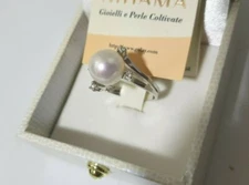 Nihama Ring in 18kt White Gold 750 4.8gr Pearl and Sparkles New Gift Idea