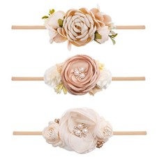 Baby Girl Floral Nylon Headband 3PCS Elastic Flower Crown Hairbands for Girls