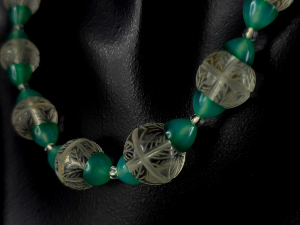 Kette Silber Glas grün geschnitzt - elegant ausgefallen & besonders silver anell - Bild 4 von 4