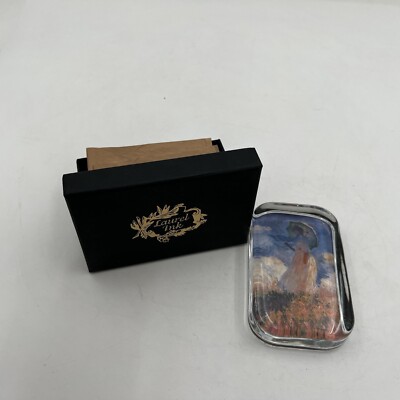 Laurel Ink Crystal Rectangular Paperweight Promenade Woman Claude Monet Gift Box