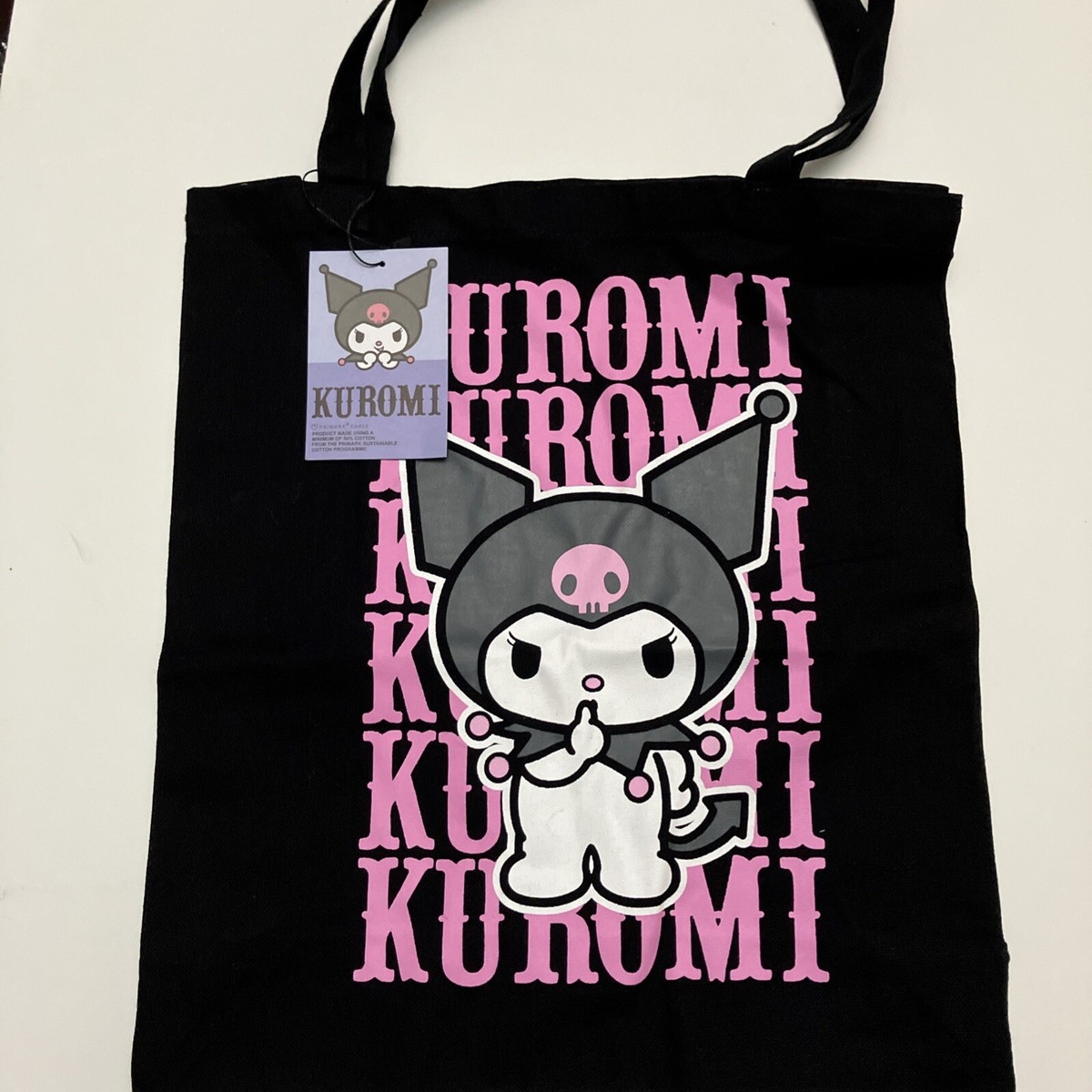 Primark Kuromi Shhh Tote Bag Black Skull Sanrio New Cotton Pink | eBay