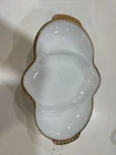 FIRE KING MILK GLASS SERVING DISH WITH DIVIDERS GOLD TRIM EDGE VINTAGE