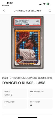 2023 Topps Chrome #58 D'Angelo Russell ARANCIONE GEOMETRICO PSA 9 (01/25) POP 1 - Foto 3 di 3
