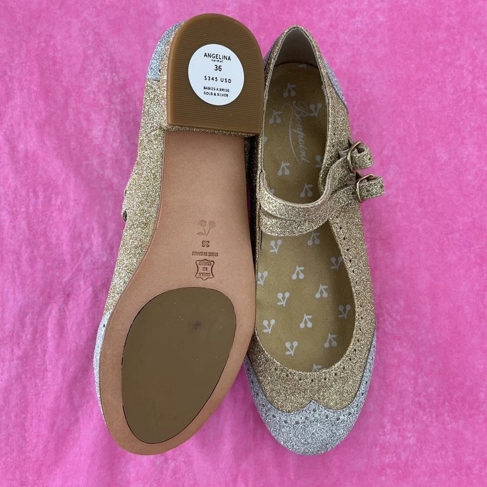 Bonpoint Niñas Zapatos Bebés Una Novia Dorado Y Plateado 36 EU Foto 2 de 3