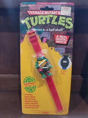1989 Teenage Mutant Ninja Turtles TMNT VTG Raphael Smiling Digital Watch Sealed!