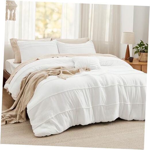 White Comforter Set - 4 Pieces Pinch Pleat Bed Set, Down Queen 01 - White