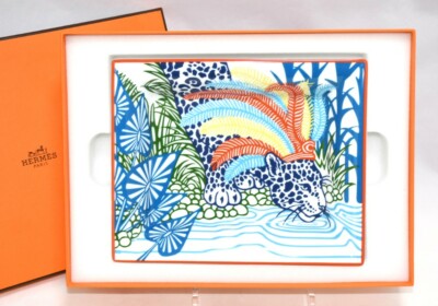 Plateau Hermès Jaguar Quetzal II - Porcelaine Bleue - NEUF