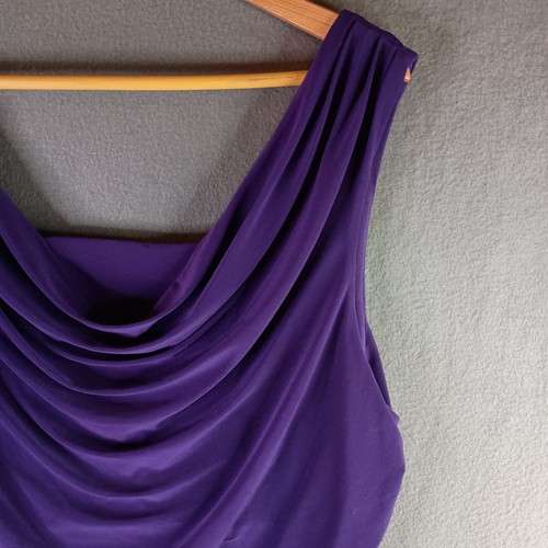 NW Connections Women's 14W Cocktail Dress Sleeveless Ruched Purple Stretch Party - Picture 3 of 18