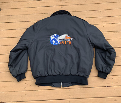 Rare Vintage 80s YELLOW Truck Jacket Size L XL USA Black Fur