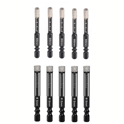 High Efficiency Vacuum Brazed Diamond Dry Drill Bits 5pcs Hex Handle 6mm8mm