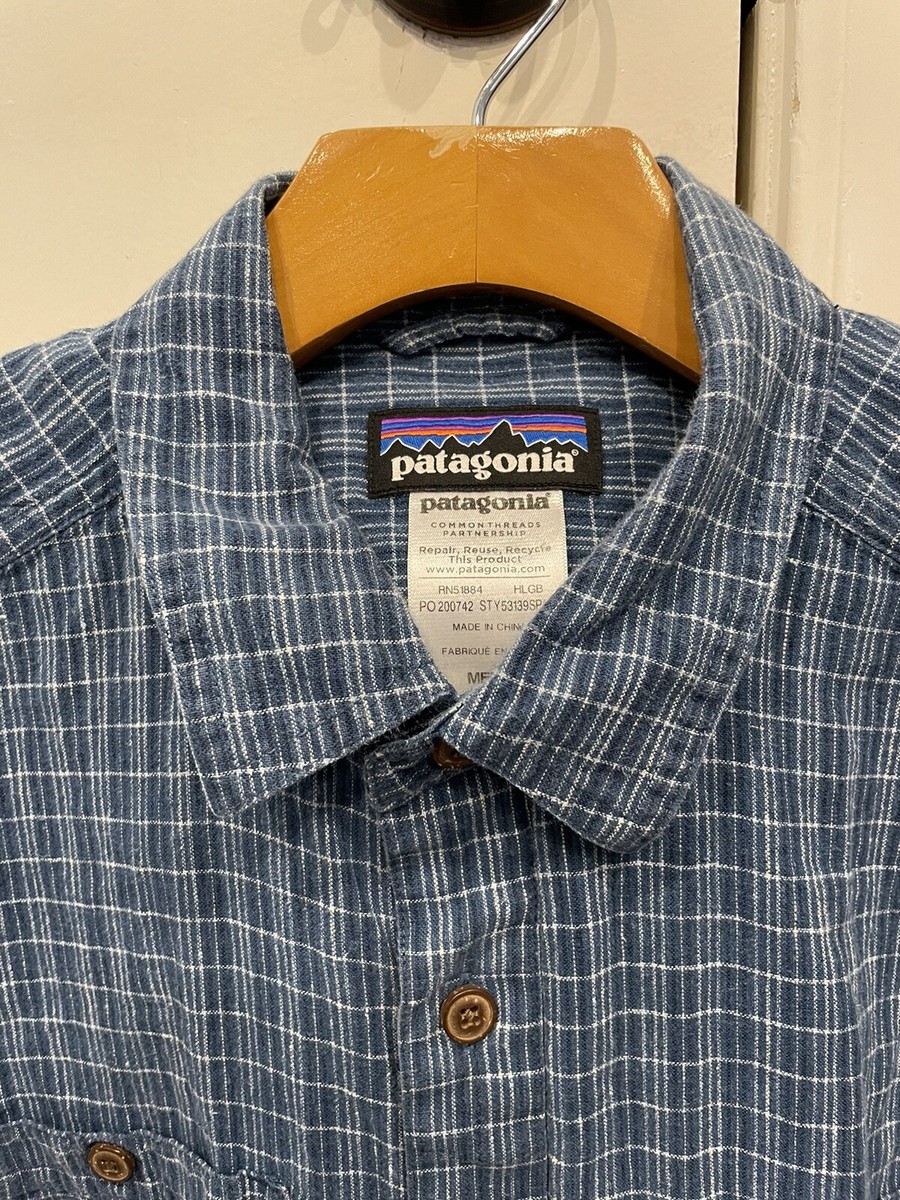 Patagonia Short Sleeve Button Shirt Blue Hemp Organic Cotton