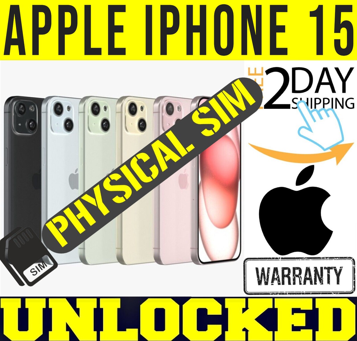 APPLE IPHONE 15 - 128GB 256GB 512GB FACTORY UNLOCKED ✓PHYSICAL
