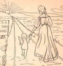 1907 D Hillson Art woman cupid poem Postcard VTG heart cheer up