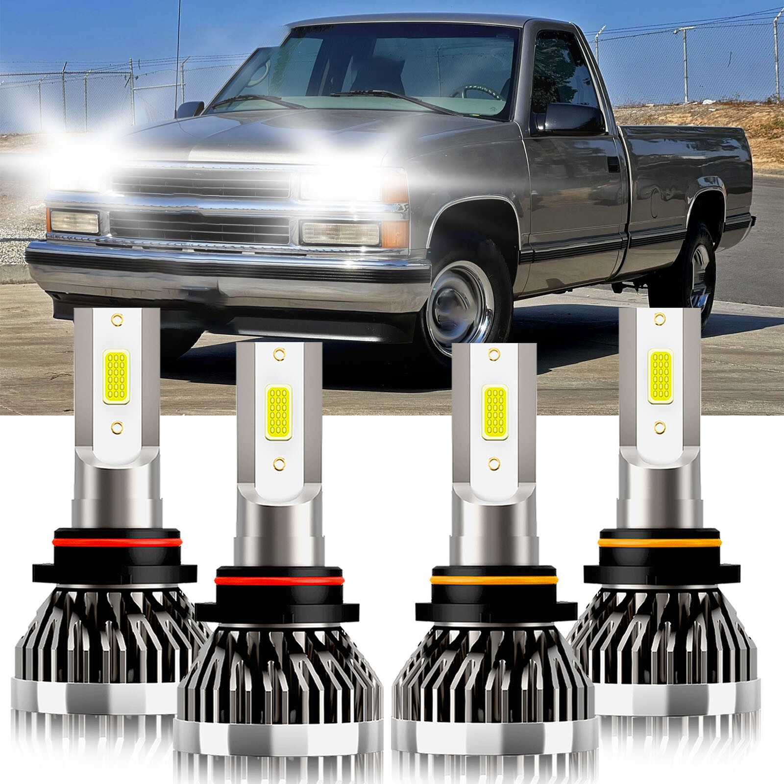 For GMC C1500 1988-1999 9005 9006 LED Headlight Bulb High Low Beam Kit 6000K