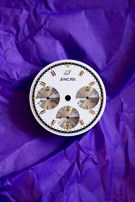 Enicar NOS Zifferblatt Dial weiß für Vintage Chronograph Tritium