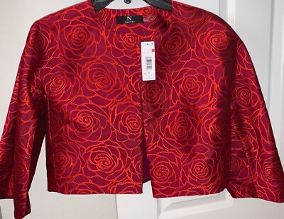New Natori Size Small Red Floral Bolero Shrug Jacket