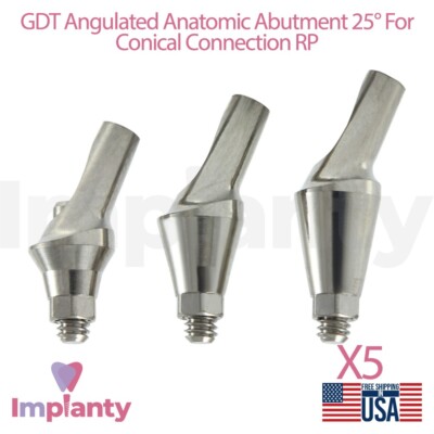 5x GDT Anatomic Angulated Prosthetic 25° Conical Connection RP 2.65mm System