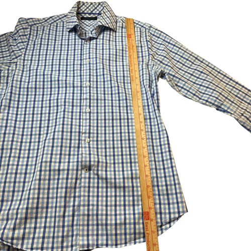 Andrew Fezza Button Down Shirt Mens 15 1/2Slim Fit Blue Plaid Cotton Casual - Picture 11 of 15
