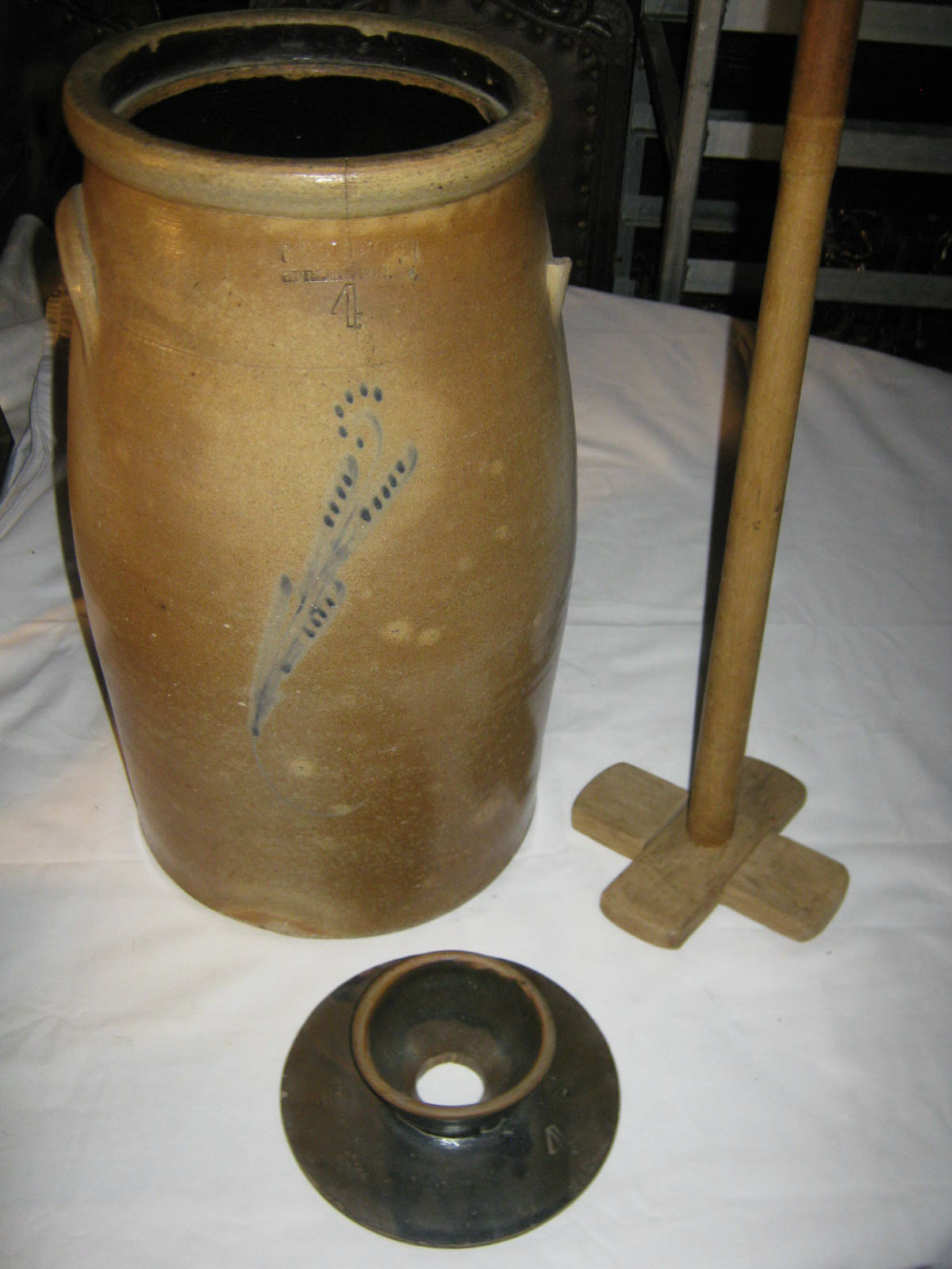 ANTIQUE PRIMITIVE USA BURLINGTON VERMONT WOODWORTH STONEWARE BUTTER