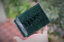 Real Green Ostrich Money Clip Wallet Ostrich Leg Leather Handmade Bifold Wallet