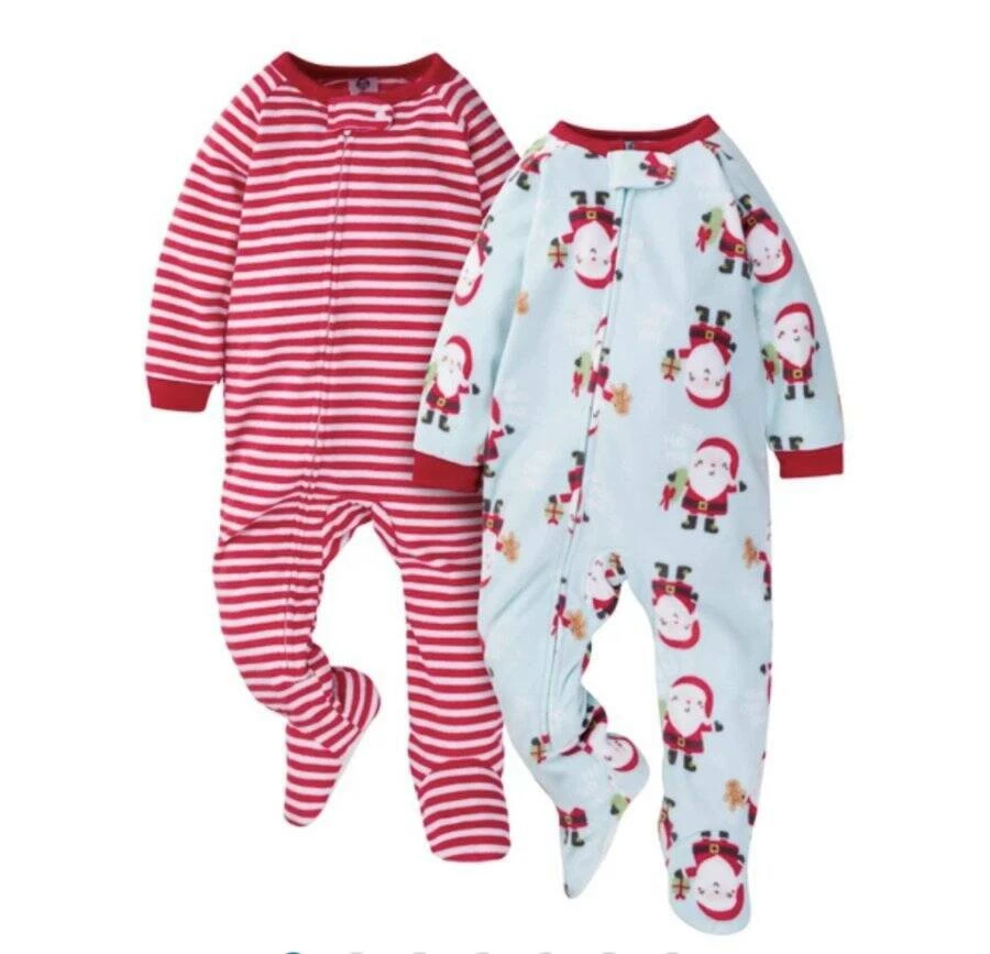 Gerber 2 Pack Baby Santa Red Stripe Fleece Pajamas 12 18 24 Months
