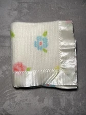 Vintage Floral Baby Blanket Flowers Satin Trim Ladies Garment Workers Union