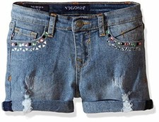 Vigoss Little Girls' Denim Shorts 4-6X Embellished Colored Stones MSRP 32.00