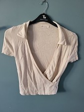 Stradivarius Size M Medium Beige Wrap Style Short Sleeve Jumper 424/90/v 