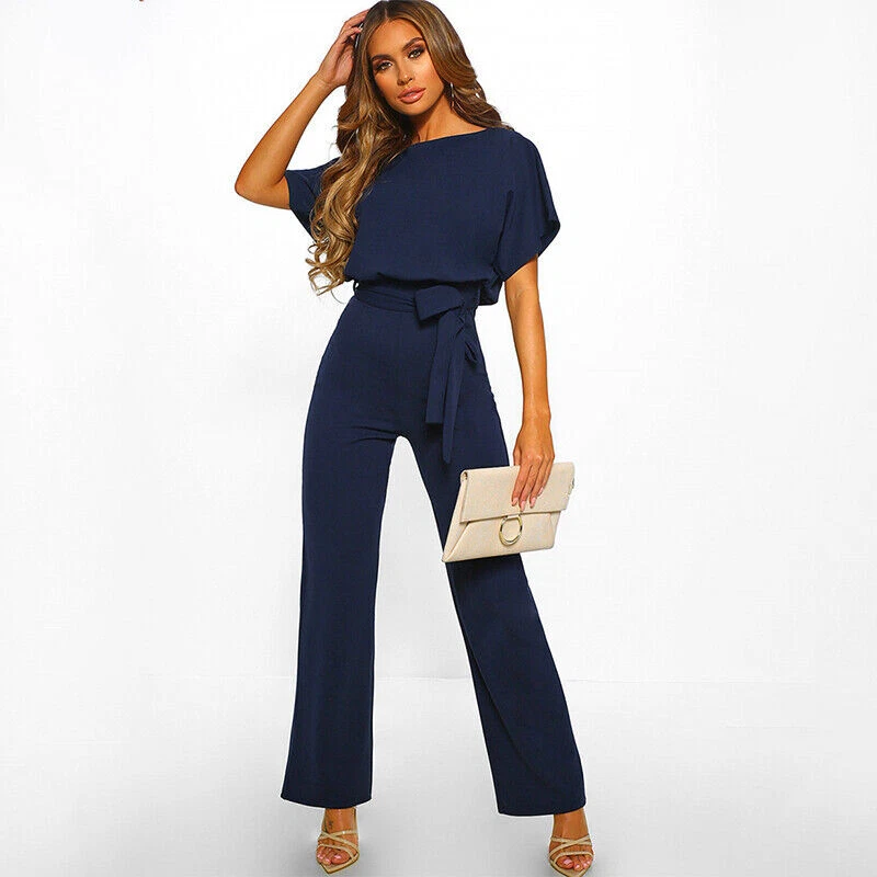 Jumpsuit Elegant Lang Einteiler Sommer Hosenanzug Gürtel Clubwear OverallS RH - Bild 3 von 4