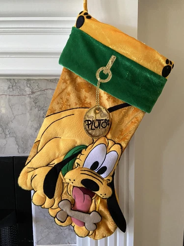RARE Disney Parks Pluto Christmas Stocking 22" Gold 3D Plush