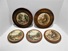 5 ~ Vintage Richmond Cedar Works Walnut & Cedar Round Scenic Circular Pictures 
