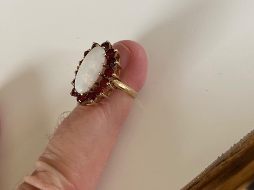 EXCELENTE ANILLO GRANATE ÓPALO ORO 9CT VINTAGE GRANDE - talla K - Imagen 10 de 13