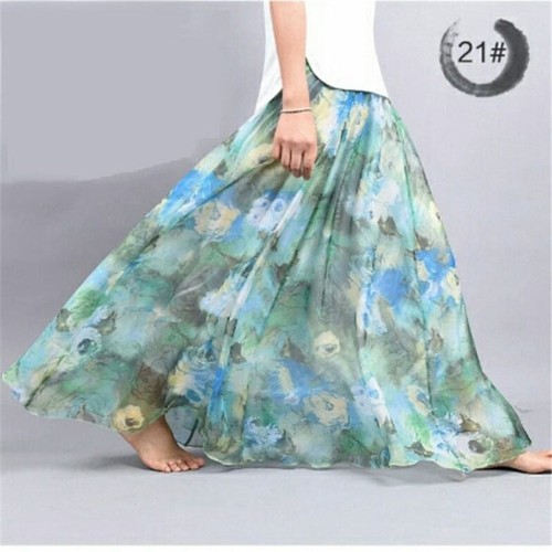 Maxi Skirt Chiffon Beach Fashion Party Skirt Floral Printed Summer Women Long - Picture 5 of 28