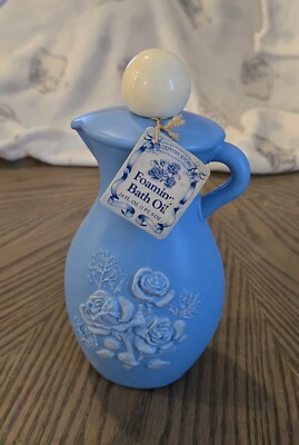 New Vintage Light Blue Plastic Blow Mold Floral Rose Pitcher Shaped Bubblebath