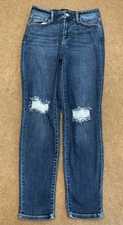 Judy Blue Jeans Womens 7/28 Mid Rise Distressed Slim Fit Stretch Whiskered Denim