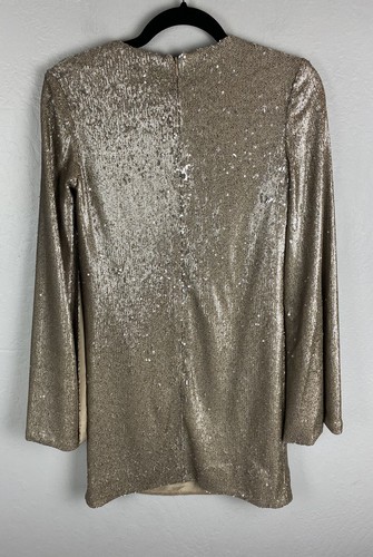 Dress The Population Women’s XS Liza Gold Sequined Mini Dress Flare Sleeve - Picture 2 of 6