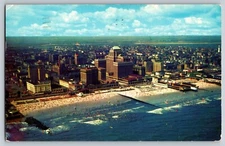 Atlantic City New Jersey Birds Eye Aerial View Beach Pier 1961 Postcard