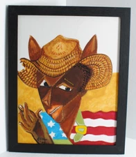 Whimsical Original Cubism Art of PATRIOTIC MAN Acrylic on Board 11" by 14"
