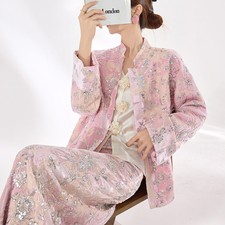 New Chinese Style Luxury Coat Womens Spring New Nail Bead Loose Top Silk Jackts