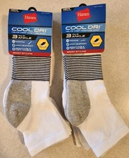 Hanes Men's 6 PAIRS Cool Dri Ankle Sport Socks WHITE 6-12 Shoe Size #10725