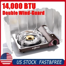 Butane Camping Stove 14,000 BTUs Portable Butane Gas Stove w/ Case, Wind-proof