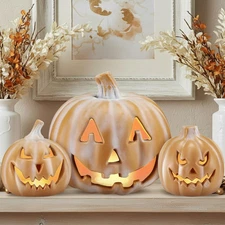 3 Pcs Large Halloween Light up Pumpkin Fall Home Decorations Plastic Terracotta